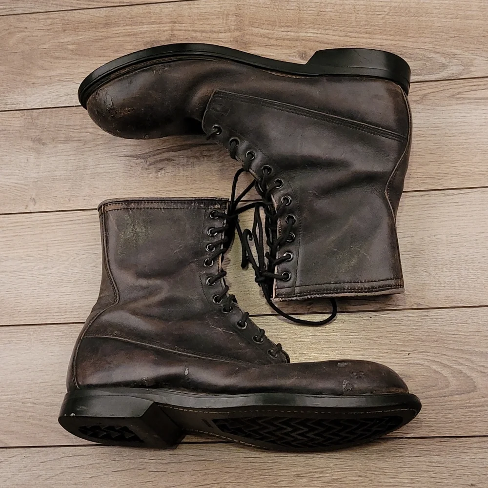 WOLVERINE Dark Grey Black Leather‎ Steel Toe Vintages Work Boots Sz 9.5 XW